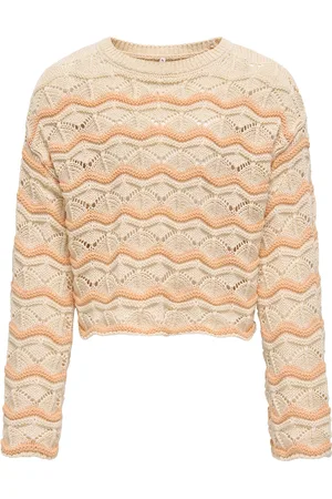ONLY Kogdonna Ls O-Neck Stripe Structure Knt Tops Knitwear Pullovers Cream