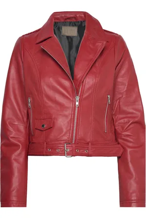 Jofama Helen Leather Biker Jacket Læderjakke Skindjakke Red