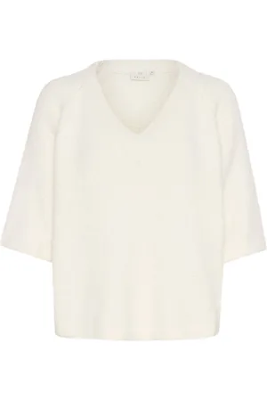 Kaffe Kaemilie V-Neck Pullover Tops Knitwear Jumpers White
