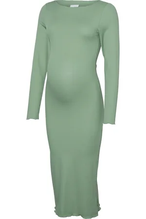 Mama;licious Mlfreya Ls Jrs Midi Dress Knælang Kjole Green
