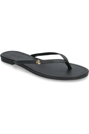 Ralph Lauren Raquel Leather Flip-Flop Shoes Summer Shoes Sandals Flip Flops Black