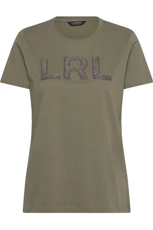 Ralph Lauren Beaded-Logo Cotton Jersey Tee Tops T-shirts & Tops Short-sleeved Green