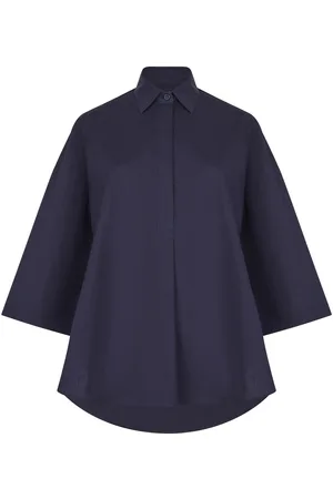 French Connection Rhodes Poplin Ss Popover Tops Shirts Long-sleeved Navy