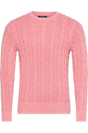 Ralph Lauren Cable-Knit Mineral-Dyed Cotton Sweater Designers Knitwear Round Necks Pink