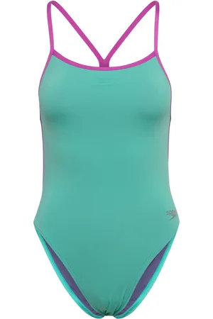 Speedo Womens Solid Vback Sport Swimsuits Blue