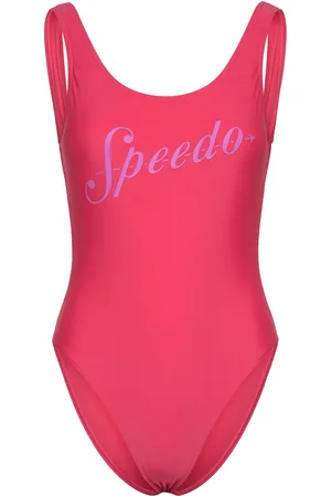 Speedo Womens Logo Deep U-Back Sport Swimsuits Pink
