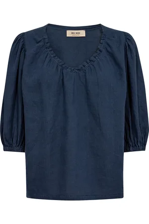 Mos Mosh Mmtaissa Linen Blouse Tops Blouses Short-sleeved Navy