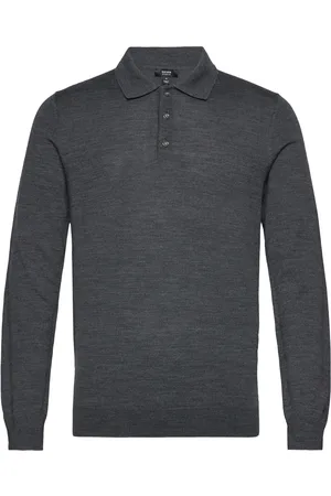 Reiss Trafford Tops Knitwear Long Sleeve Knitted Polos Grey