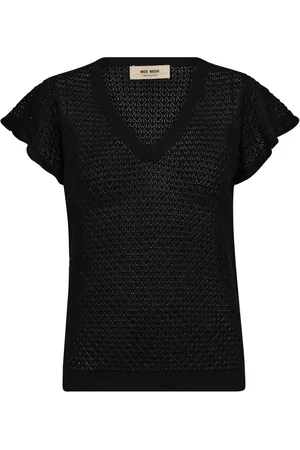 Mos Mosh Mmganna Pattern V-Neck Knit Tops Knitwear Jumpers Black
