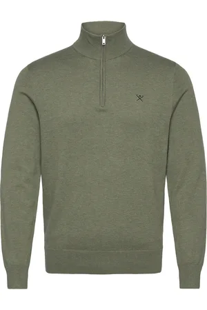 Hackett Cotton Silk Hzip Designers Knitwear Half Zip Jumpers Khaki Green