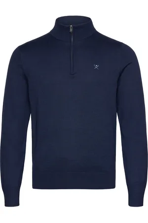 Hackett Cotton Silk Hzip Designers Knitwear Half Zip Jumpers Navy