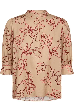 Mos Mosh Mmeleana Leafy Blouse Tops Blouses Short-sleeved Beige
