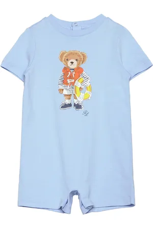 Ralph Lauren Polo Bear Cotton Jersey Shortall Bodysuits Short-sleeved Blue