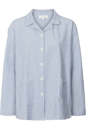 Studio Feder Silja Shirt - Seersucker Tops Shirts Long-sleeved Blue