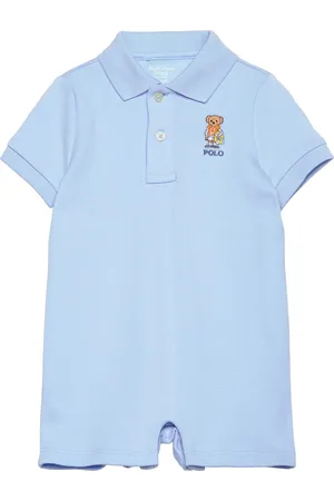 Ralph Lauren Polo Bear Soft Cotton Polo Shortall Bodysuits Short-sleeved Blue