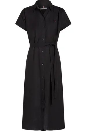 Tommy Hilfiger Ess Linen S/S Midi Shirt Dress Knælang Kjole Black