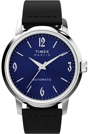 Timex Marlin Automatic 40Mm Sst Case Blue Dial Black Leather Strap Accessories Watches Analog Watches Silver