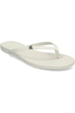 Ralph Lauren Raquel Leather Flip-Flop Shoes Summer Shoes Sandals Flip Flops White