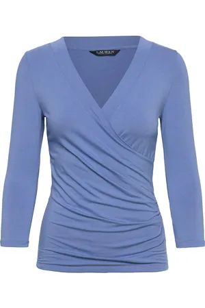 Ralph Lauren Surplice Jersey Top Tops Blouses Long-sleeved Blue