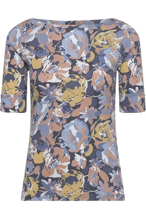 Ralph Lauren Floral Stretch Cotton Boatneck Tee Tops T-shirts & Tops Short-sleeved Blue