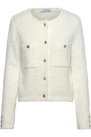 MANGO Tweed Jacket With Jewel Buttons Tops Knitwear Cardigans Cream