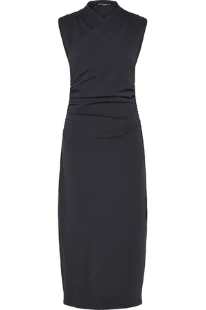 French Connection Rallie Cross Over Neck Midi Dr Knælang Kjole Black