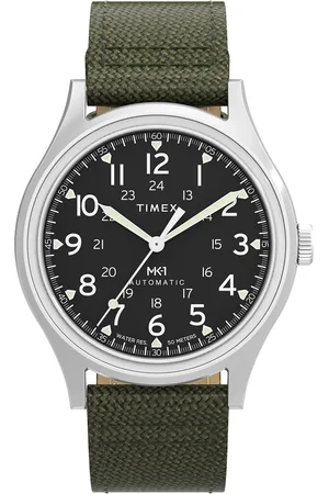 Timex Mk1 Automatic Sst Case Black Dial Green Strap Accessories Watches Analog Watches Silver