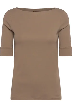 Ralph Lauren Stretch Cotton Boatneck Tee Tops T-shirts & Tops Short-sleeved Brown