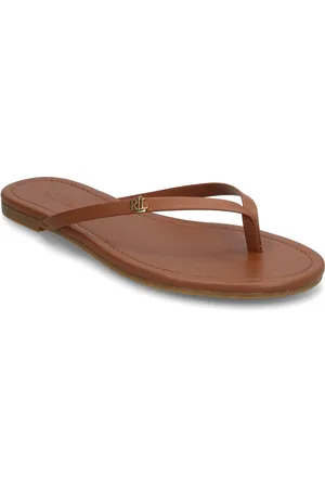 Ralph Lauren Raquel Leather Flip-Flop Shoes Summer Shoes Sandals Flip Flops Brown