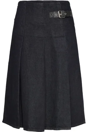 MANGO Rinse-Wash Midi-Skirt With Buckle Skirts Knee-length & Midi Skirts Black