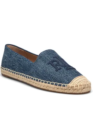 Ralph Lauren Cameryn Washed Denim Espadrille Espadrillos Flade Sandal Blue