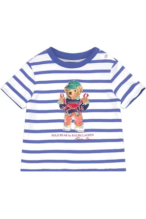 Ralph Lauren Polo Bear Striped Cotton Jersey Tee Tops T-Kortærmet Skjorte Blue