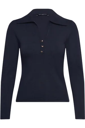 French Connection Larry V Neck Polo Top Tops T-shirts & Tops Long-sleeved Navy