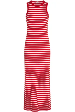 Tommy Hilfiger Slim 5X2 Rib Midi Dress Ns Knælang Kjole Red