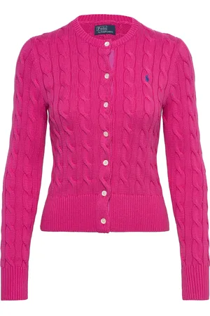 Ralph Lauren Cable-Knit Cotton Crewneck Cardigan Tops Knitwear Cardigans Pink