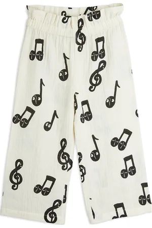 Mini Rodini Note Aop Muslin Paperbag Trousers Bottoms Trousers White