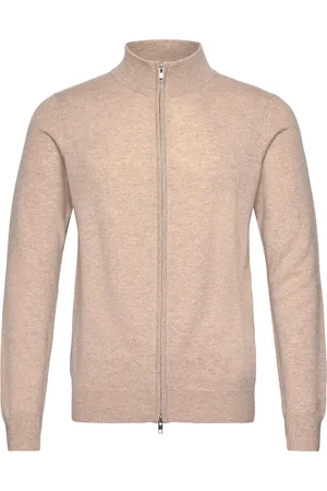 Davida Cashmere Man Zip Cardigan Designers Knitwear Full Zip Jumpers Beige