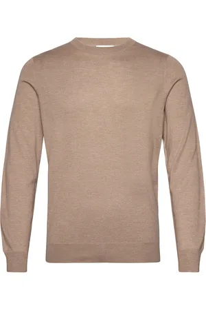 Davida Cashmere Man Fine Knit O-Neck Sweater Designers Knitwear Round Necks Beige