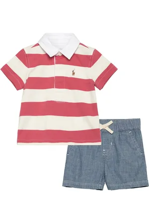 Ralph Lauren Striped Rugby Shirt & Chambray Short Set Sets Sets With Short-sleeved T-shirt Red