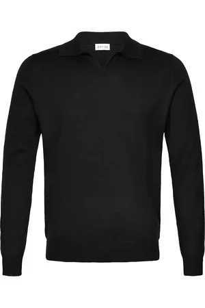 Davida Cashmere Man Fine Knit Open Collar Sweater Designers Knitwear V-necks Black
