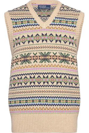 Ralph Lauren Fair Isle Cotton-Cashmere Sweater Vest Designers Knitwear Knitted Vests Beige
