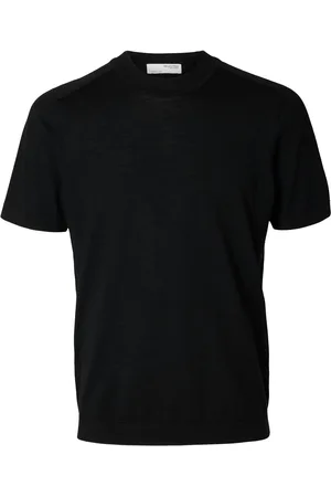 SELECTED Slhtray Ss Knit Merino Crew Neck Tops T-Kortærmet Skjorte Black