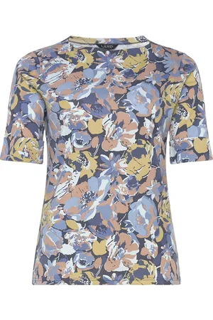Ralph Lauren Floral Stretch Cotton Boatneck Tee Tops T-shirts & Tops Short-sleeved Blue