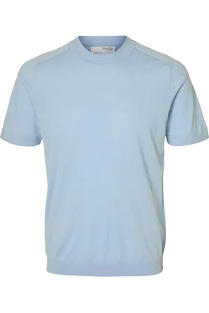 SELECTED Slhtray Ss Knit Merino Crew Neck Tops T-Kortærmet Skjorte Blue