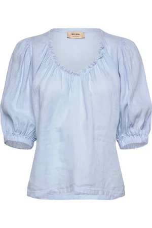 Mos Mosh Mmtaissa Linen Blouse Tops Blouses Short-sleeved Blue