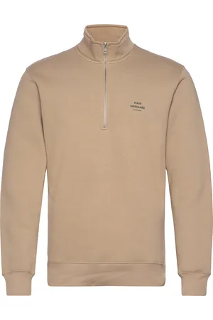 Mads Norgaard Standard Half Zip Logo Sweat Tops Sweatshirts & Hoodies Sweatshirts Beige