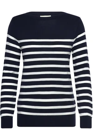 GANT Fine Knit Striped Boat Neck Tops Knitwear Jumpers Navy