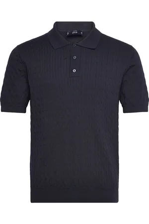 MANGO 100% Cotton Braided Knitted Polo Shirt Tops Polos Short-sleeved Navy