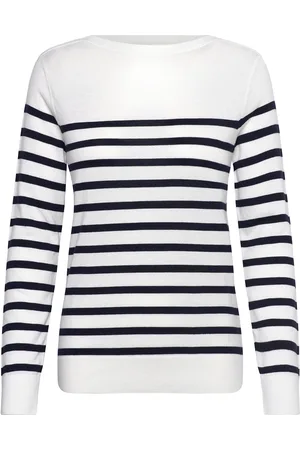 GANT Fine Knit Striped Boat Neck Tops Knitwear Jumpers White