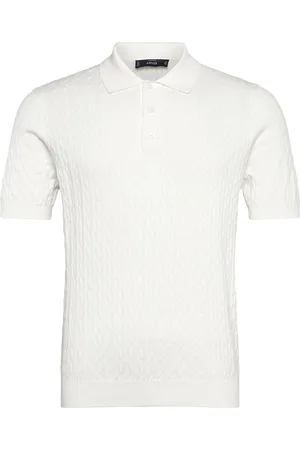 MANGO 100% Cotton Braided Knitted Polo Shirt Tops Polos Short-sleeved White